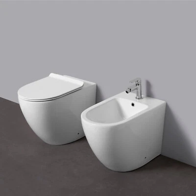 Sanitari bagno filo muro a terra rimless vaso bidet e coprivaso slim soft Croma