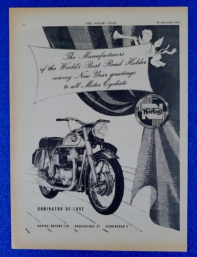 1954 NORTON MOTORCYCLE CLASSIC PRINT AD DOMINATOR DE-LUXE BRITISH CAFE RACER