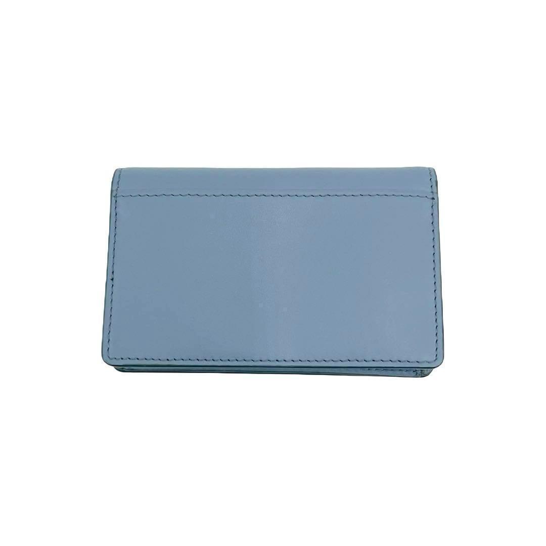 カードケース・名刺入れ MIU MIU LIGHT BLUE LEATHER CARD HOLDER Miu Miu Leather Card Wallet Case Light Blue Gold Ribbon Logo