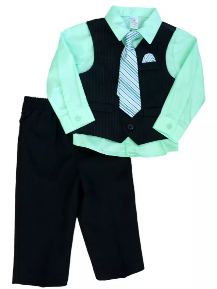 George Infant Toddler Boys 4 Piece Black Dress Outfit Shirt Vest