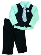 George Infant Toddler Boys 4 Piece Black Dress Outfit Shirt Vest Tie Slacks 24m