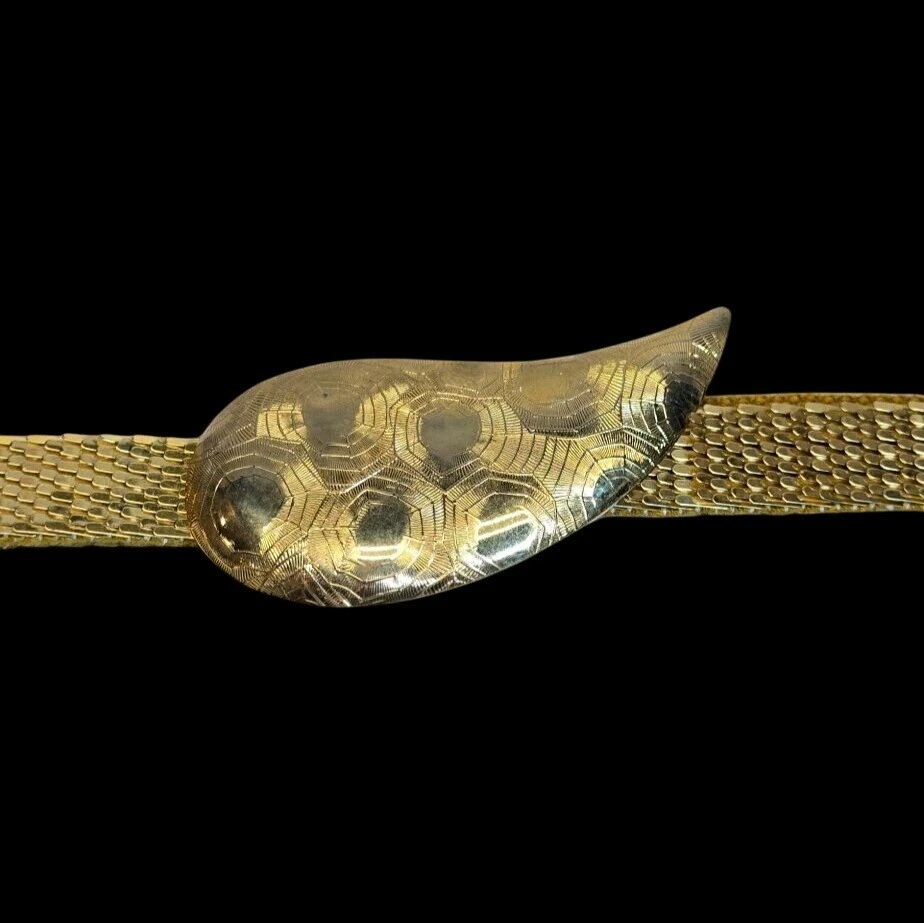 Retro BELT Elastic Metallic Metal Snake Scale buckle Accordion Belt 70's fashion - Image 3 of 4