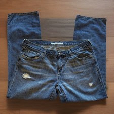 Old Navy Womens Mid-Rise Boyfriend Straight Leg Blue Jeans Size 14 Distressed