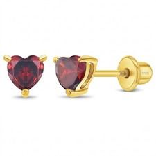 CZ Heart Solitaire 4mm Kids Earrings Screw Back - Gold Plated Sterling Silver