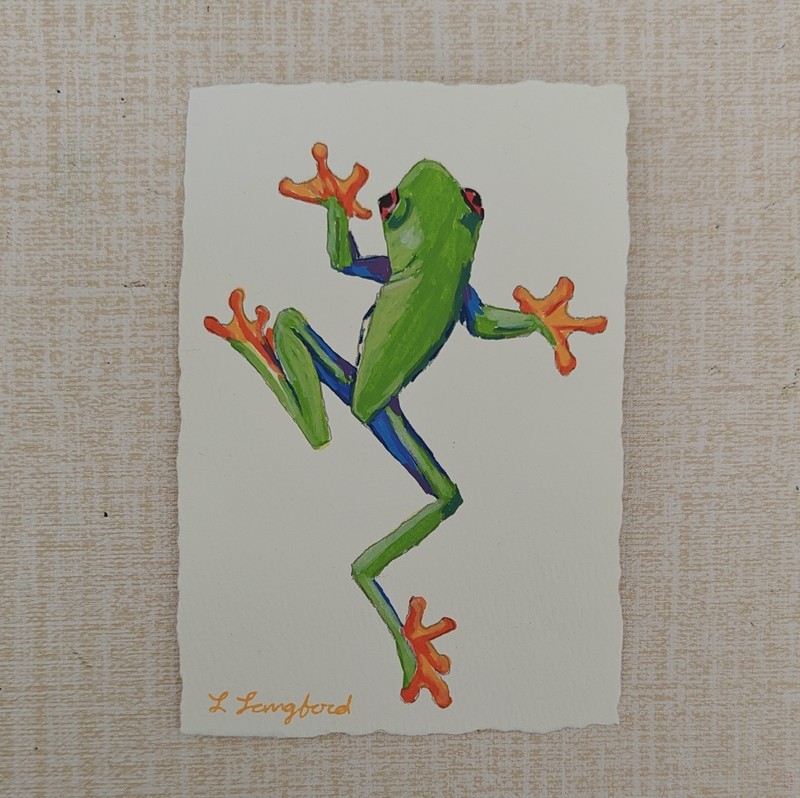 Original Tree Frog Painting Acrylic on Handmade Cotton Paper 6x4