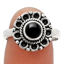 Natural Black Onyx - Brazil 925 Sterling Silver Ring s.7 Jewelry R-1256