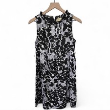 Francesca’s Black White Floral Sleeveless Ruffle Neck Dress Size Small