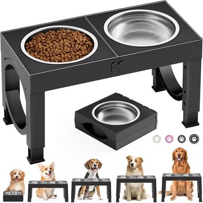 Hunde Futtertisch verstellbar 5 Höhen 2 Edelstahl Näpfe erhöht Futterstation