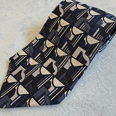 Erreuno Milano Mens Tie Silk Abstract Geometric Black Burgundy Tan Made In Italy
