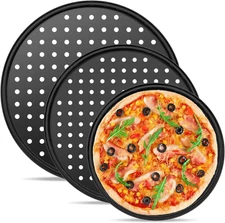 3PCS round Pizza Pan with Holes, Nonstick Pizza Tray for Oven 9Inch, 11Inch, 12