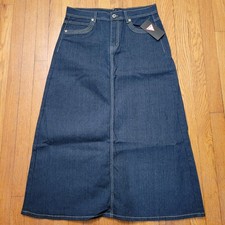 Be Girl Dark Wash Denim Maxi Skirt Embroidered Pockets M Modest Western Boho