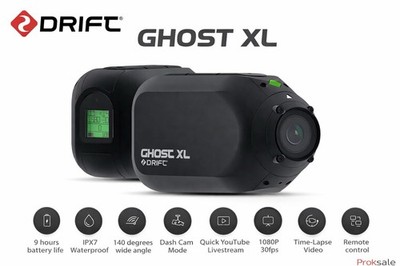 Drift Ghost XL Action Camera 1080p 30fps IPX7 WiFi 300° Lens Dash Cam 9Hr, New.