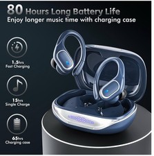 80 Hrs Playback Batt True Wireless Earbuds for Sport, Charging Case Waterproof