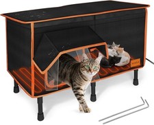 Heated Outdoor Cat House Winter Waterproof Oxford Tarpaulin w/Safe Escape Door