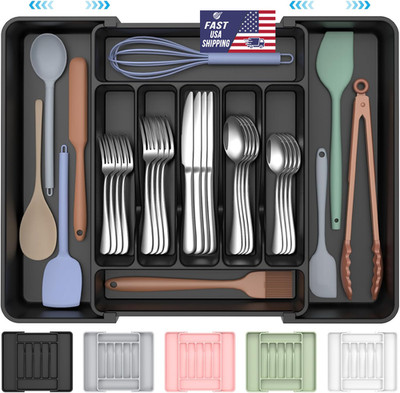 Extra Large Expandable Silverware Organizer, BPA-Free Food-Safe Cutlery Flatware