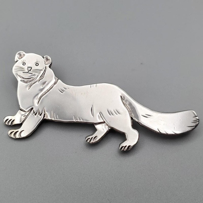 Clarence Russell Lee Sterling Fox Weasel Mink Martin Brooch   Adorable!