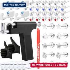58 Pcs Professional Ear Piercing Kit with 19 Pairs of Silver Cubic Zirconia Ston