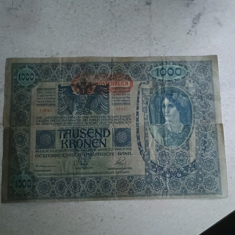 1902 1000 KRONEN AUSTRIA AUSTRO HUNGARIAN BANK BANKNOTE