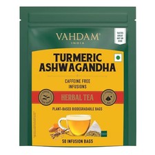 VAHDAM, Turmeric Ashwagandha Herbal Tea Bags 100 Pure Herbal Blend 50 Count 