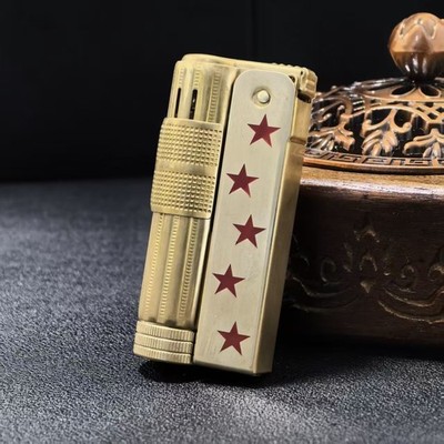 IMCO 6700 Brass Lighter Red Star Enamel Kerosene Vintage Pocket Windproof..