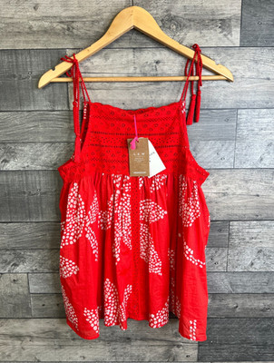 Monsoon Women's Cami Top Size Small Red Mahi Tassel Tie Straps Boho Summer