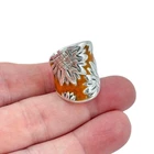 Vintage Sterling Silver 925 Orange Enamel Leaf Ring Size 7