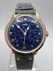 Vintage Rare 1978 Timex Denim Dial Watch With Original Denim Band Manual Wind