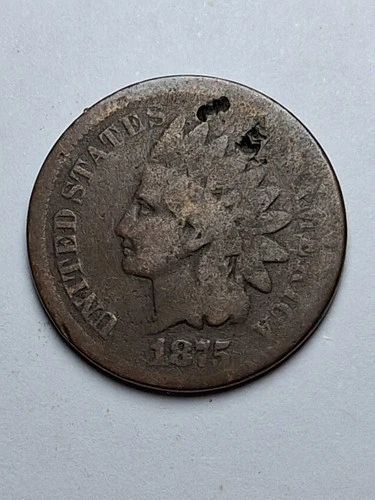 1875 US Indian Head One Cent Penny, Semi-Key Date (Good Condition)