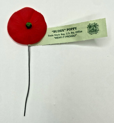 Vintage Buddy Poppy  Wear it Proudly  U.S. Veterans of Foreign Wars Green Tag