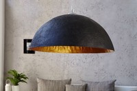 Pendelleuchte Rund Ø70Cm Modern Design Aus Glasfaser Schwarz Gold Wohnzimmer