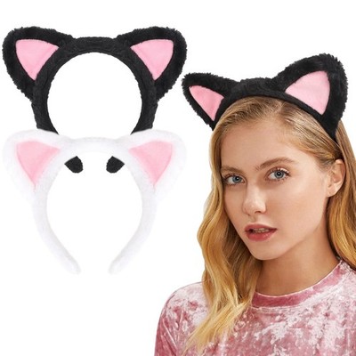 DRESHOW 2 Pack Cat Ears Headbands One Size, 2 Pcs Ears: White, Black