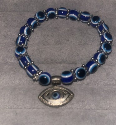 Evil Eye Protection Blue Elastic Beaded Bracelet evil eye charm 
