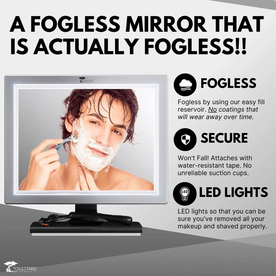Deluxe Large Fogless Shower Shaving Mirror W/ LED Light - Anti fog-Storage Shelf - Image 2 of 4