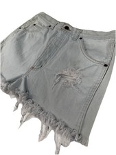 Vintage Lands End Denim Cutoff Shorts USA Made 33 Lt. Wash Distressed High Rise