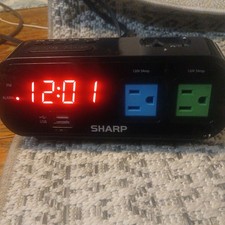 Sharp Alarm Clock Dimmable 2Power Outlets Switched USB Charging Port 2A SPC137