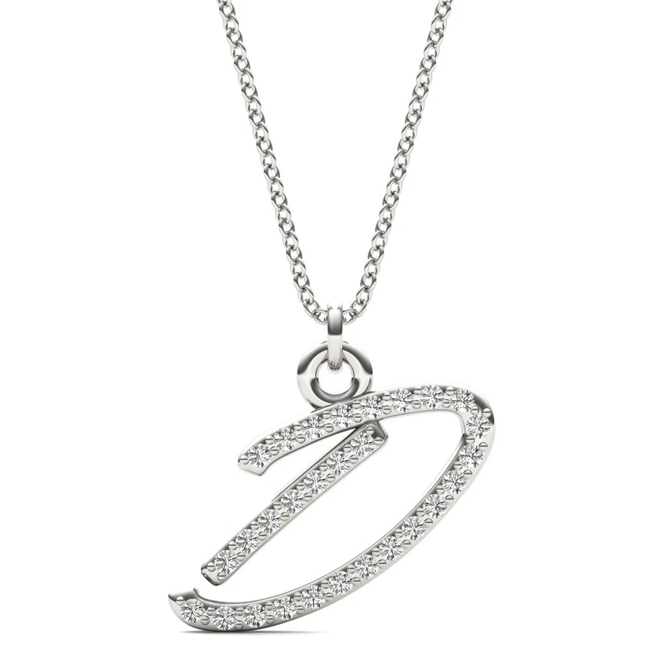 14K White Gold Round Lab Grown Diamond Initial Custom Pendant With 16'in Chain - Image 4 of 4