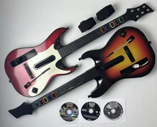 Nintendo Wii Guitar Hero World Tour Dual Guitar Bundle w/ 3 Games GH5 GH3 Lot