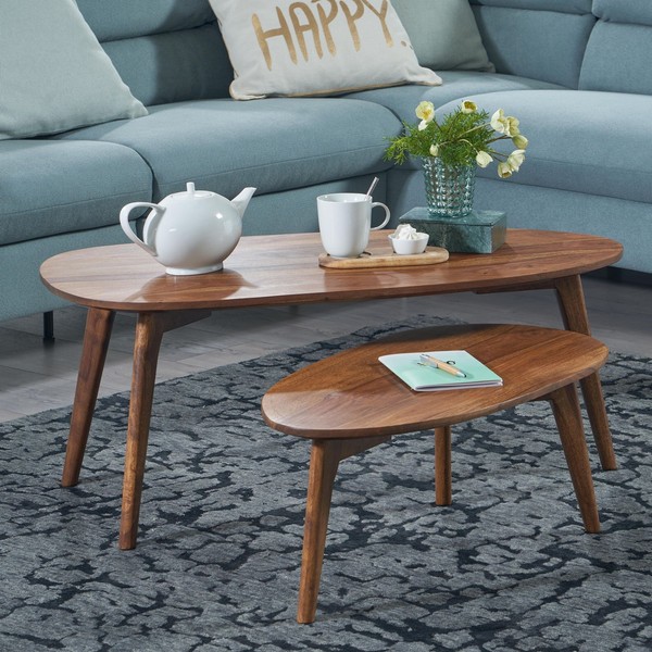 Couchtisch Finebuy Wohnzimmertisch 2Er Set Nierenform Holz Beistelltisch Braun-image