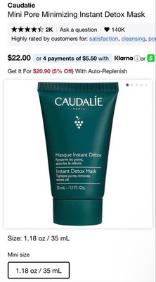 New Caudalie Skincare Detox Mask 35ml