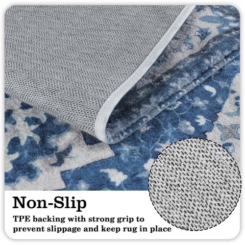 Vintage Bathroom Runner Blue Boho Non-Slip Long Bath Mat Oriental Soft Machin... - Picture 3 of 7