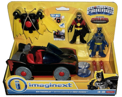 Imaginext DC Super Friends Batman BATMOBILE with LIGHTS & RED ROBIN Showdown