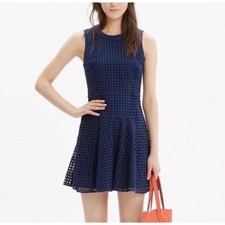 Madewell Navy Blue Eyelet Mini Dress Sleeveless Cotton Fit Flare C7795 Size 0
