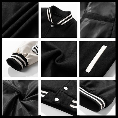 Crazyfire Mens Varsity Letterman Bomber Jacket Leather Sleeves Black Size S