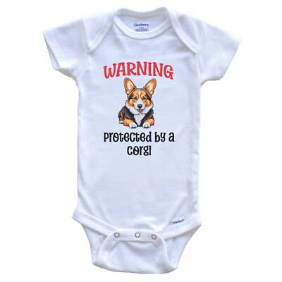 Warning Protected By A Corgi Funny Dog Breed Baby Bodysuit