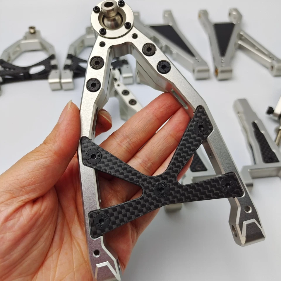 7075 Alloy CNC + Carbon Upper Lower Suspension Arm Set for Rovan HPI KM Baja - Image 2 of 4