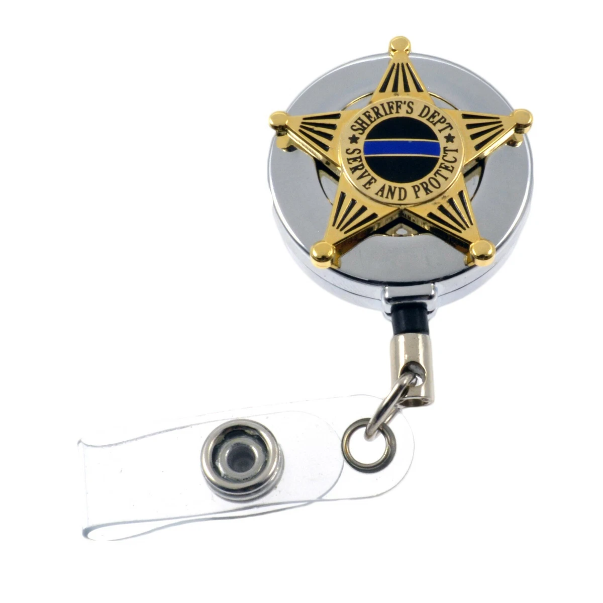 Deputy Sheriff 5 Point Star Badge Reel Retractable ID Card Holder Chrome