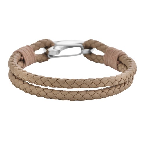 Edforce Stainless Steel Braided Genuine Leather 2-Strand Cuff Bracelet - Picture 32 of 40
