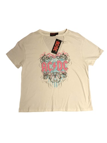 PRIMARK LADIES WOMENS AC DC LOGO ECRU T 