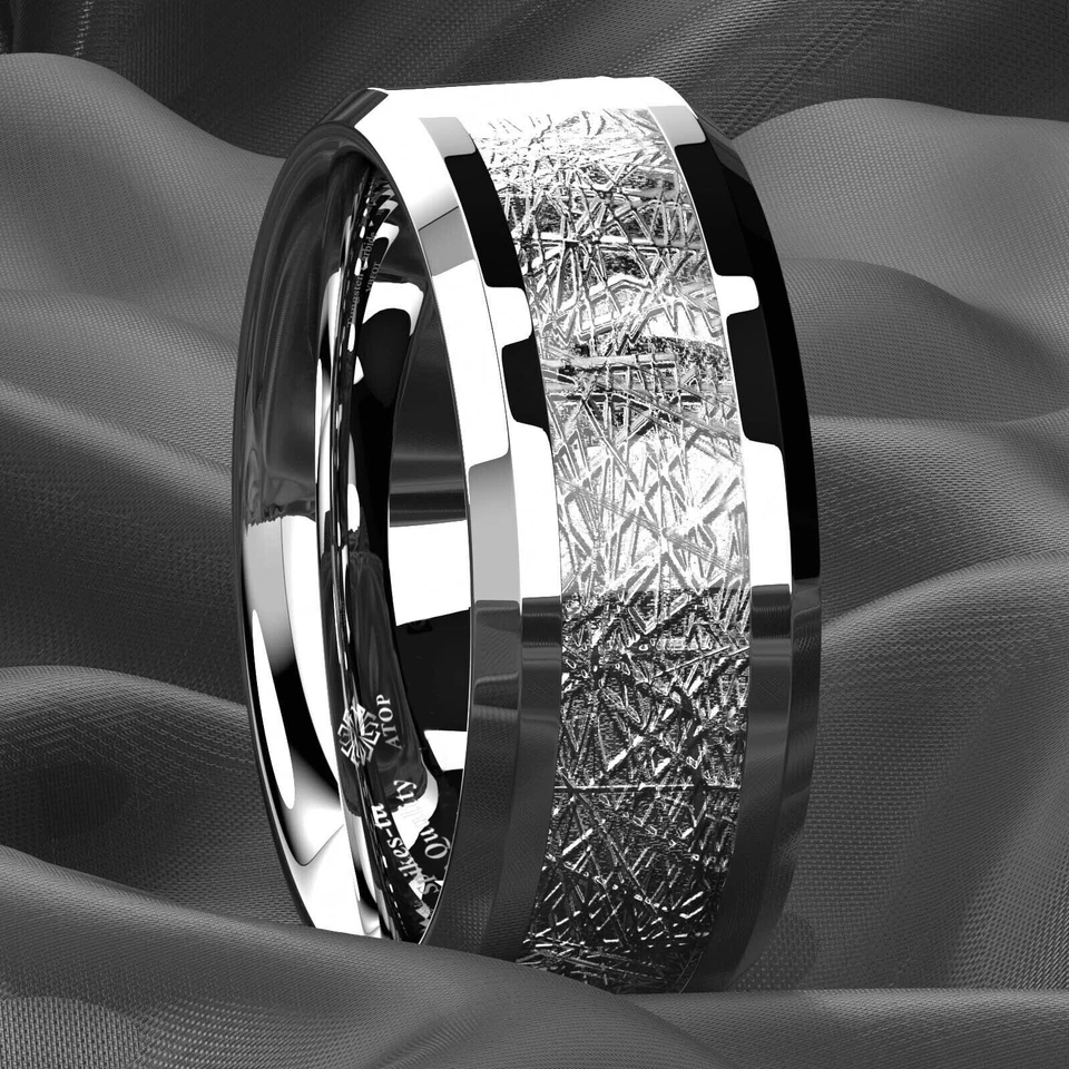 8mm Silver Tungsten Carbide Ring Sterling Silver Inlay Wedding Band ATOP jewelry - Image 2 of 4