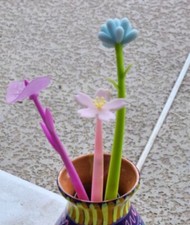 Flower PENS Set of 3 with cloth bag light activated soft top NEW h